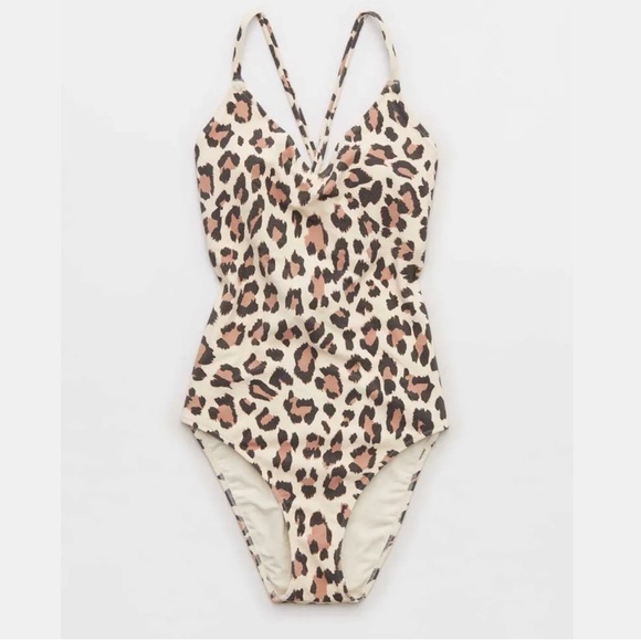 Aerie Buzzed Terry Leopard Strappy Back One Piece Swimsuit - Picture 3 of 5